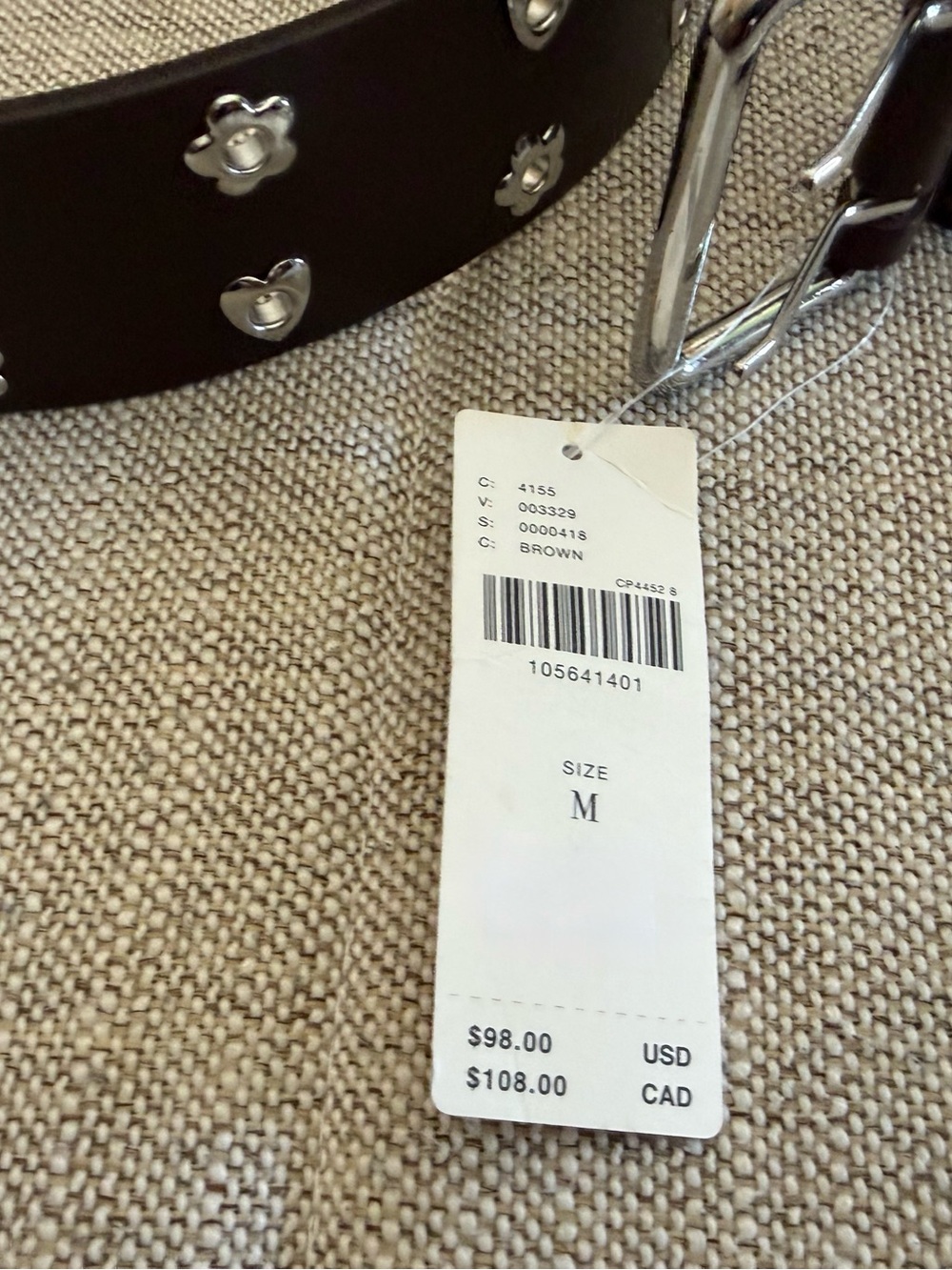 Anthropologie Dark Brown Leather Belt with Silver Heart & Flower Studs NWT - Picture 3 of 5